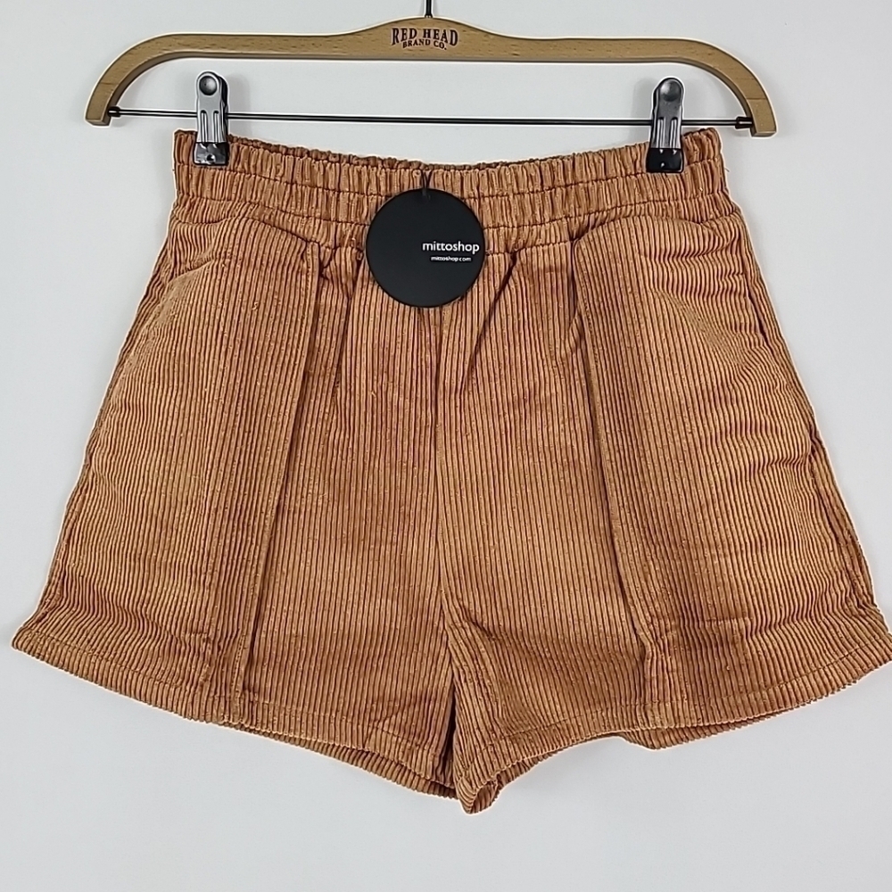 NEW Mittoshop Women's Corduroy Wait With You Shorts Camel Rust High Rise Sz L